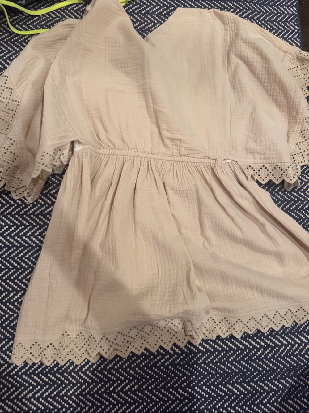 Rylee + Cru Cream Gauze Kids Swim Coverup with Eyelet Trim